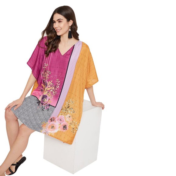 Gypsie Blu Women Tunic Cover Up Polyester with Sleeves Printed Mini Dress - Picture 6 of 9